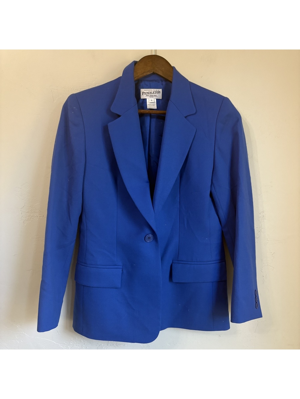 Pendleton Vintage 100% Virgin Wool Royal Blue Petite Blazer Jacket Size 4